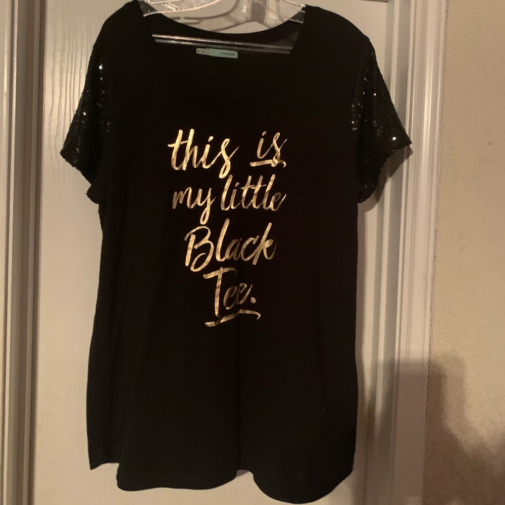 maurices little black tee with sequined shoulders